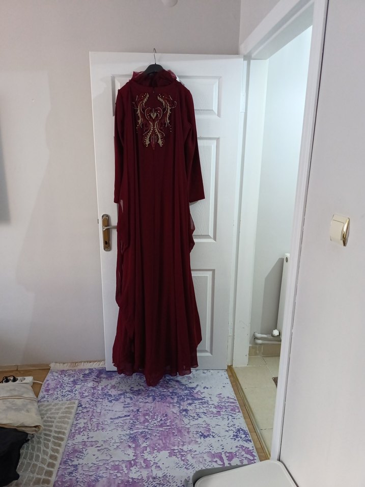 Bordo Nakışlı Uzun Kollu Kadın Hint Elbisesi - Görsel 5