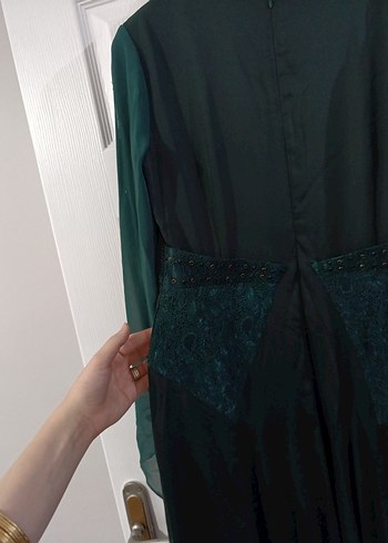 Uzun, Yüksek Yakalı, Salaş Yeşil Kadın Elbise - Görsel 7