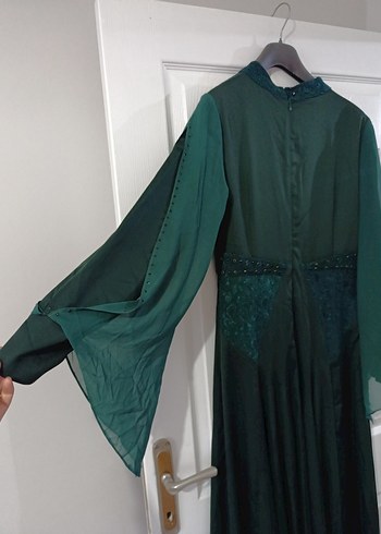 Uzun, Yüksek Yakalı, Salaş Yeşil Kadın Elbise - Görsel 6