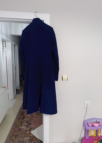 Lacivert Süet Uzun Kadın Kaban - Görsel 3