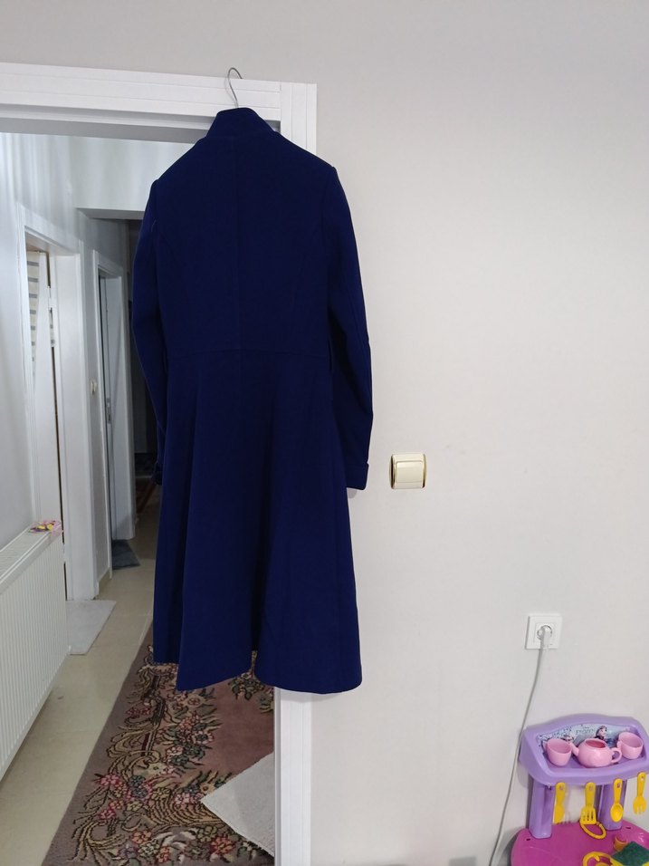 Lacivert Süet Uzun Kadın Kaban - Görsel 3