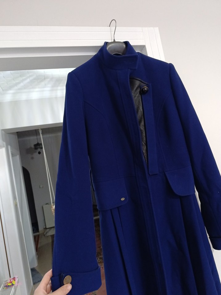 Lacivert Süet Uzun Kadın Kaban - Görsel 2