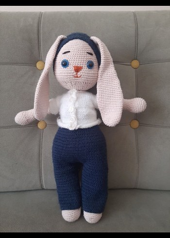 Pastel Renkli Gri Amigurumi Tavşan Oyuncak - Görsel 2