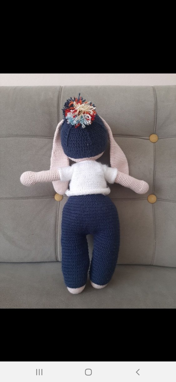 Pastel Renkli Gri Amigurumi Tavşan Oyuncak - Görsel 4