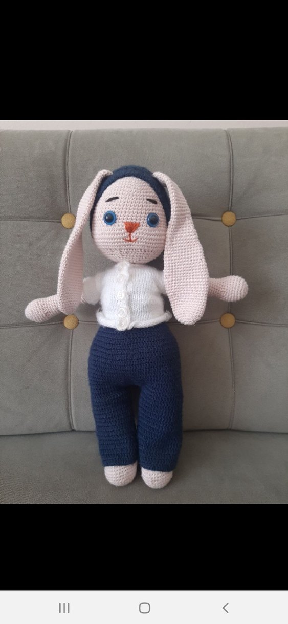 Pastel Renkli Gri Amigurumi Tavşan Oyuncak - Görsel 2
