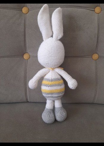 Sarı Fularlı Beyaz Tavşan Peluş Oyuncak - Görsel 2