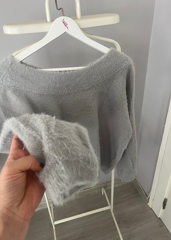 Bershka Gri Uzun Kollu peluş Rahat Triko Kazak