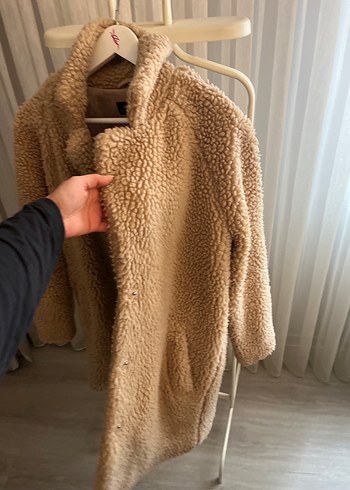 Bej Peluş Midi Kadın Kaban