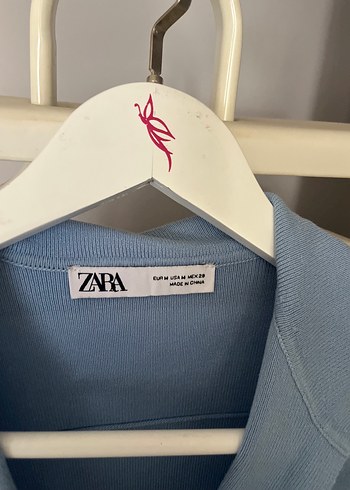 Zara Mavi Düğmeli Kısa Kollu Bluz