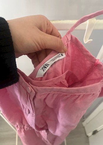 Düğmeli Pembe Keten Uzun Elbise - Görsel 3