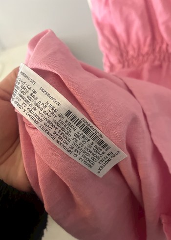 Düğmeli Pembe Keten Uzun Elbise - Görsel 4