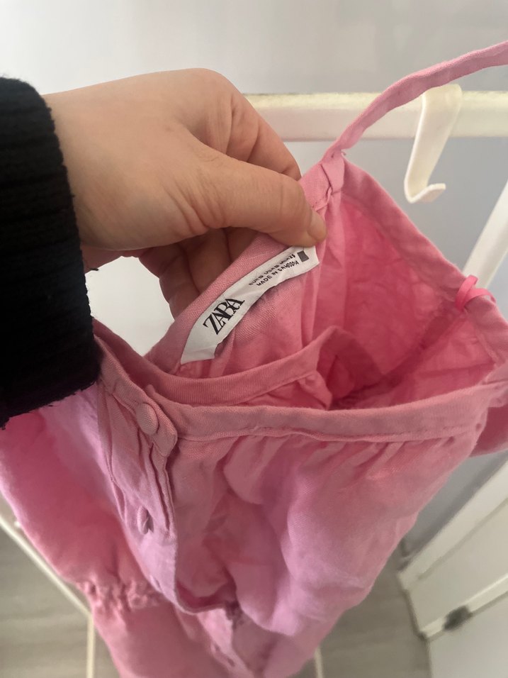 Düğmeli Pembe Keten Uzun Elbise - Görsel 3