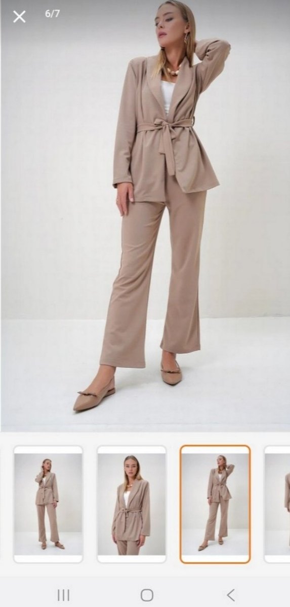 Bej Kadın Rahat Kesim Ofis Takım Elbise - Görsel 3