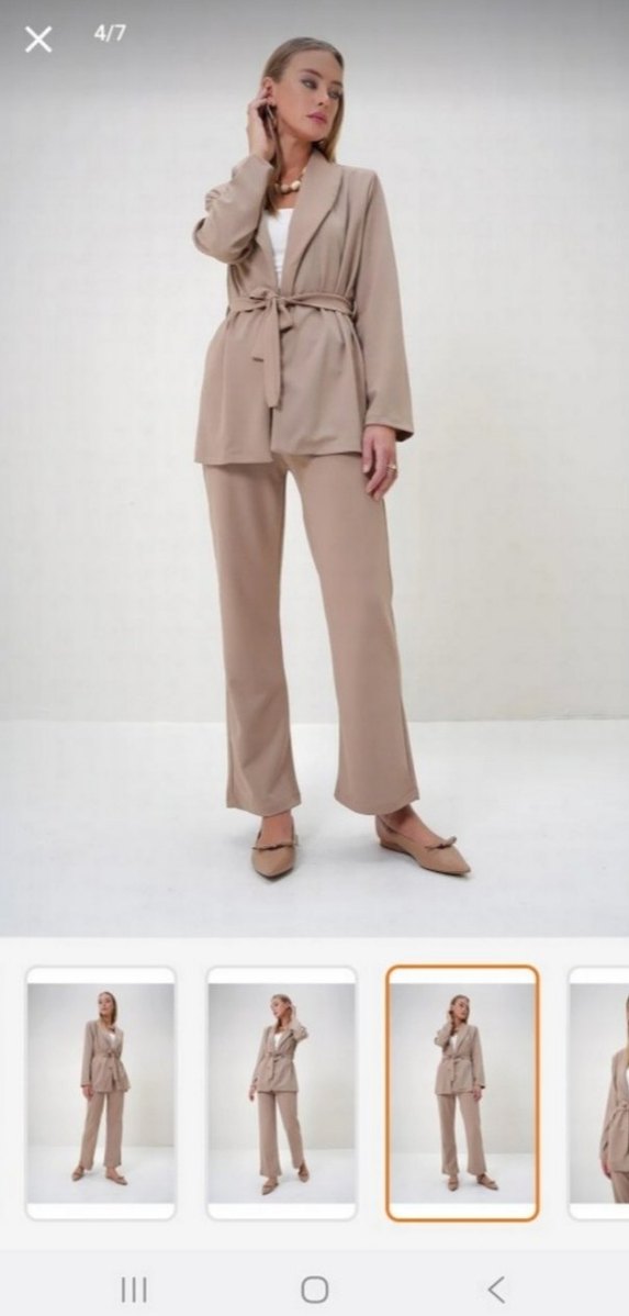 Bej Kadın Rahat Kesim Ofis Takım Elbise - Görsel 4