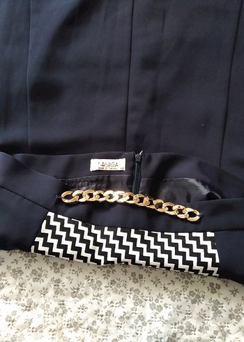 Zincir Detaylı Siyah Desenli Uzun etek - Görsel 3