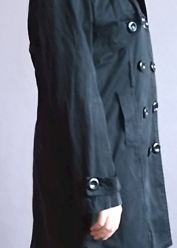 Siyah Düğmeli Uzun Kadın mont - Görsel 3