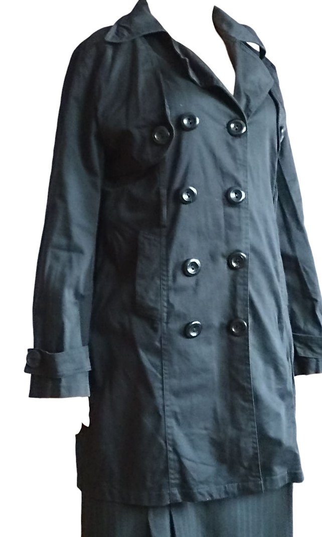 Siyah Düğmeli Uzun Kadın mont - Görsel 2