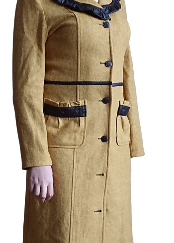 Kadın Bej Süet Düğmeli Uzun Kaban - Görsel 2