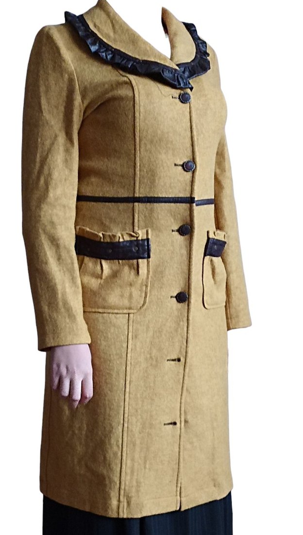 Kadın Bej Süet Düğmeli Uzun Kaban - Görsel 2