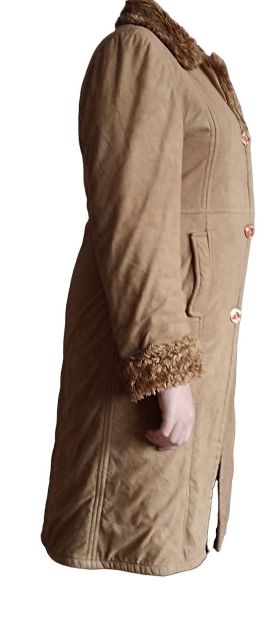 Bej Kadın Midi Süet Kışlık Ceket - Görsel 4