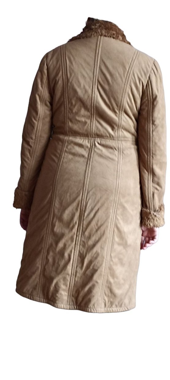 Bej Kadın Midi Süet Kışlık Ceket - Görsel 5