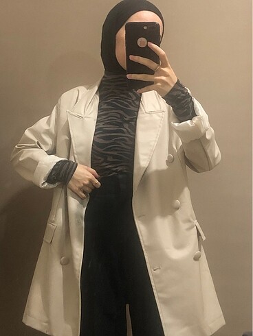 Krem Deri Blazer Ceket