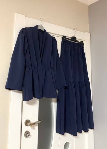 Lacivert Keten Pilili Uzun Kadın Takım - Görsel 4