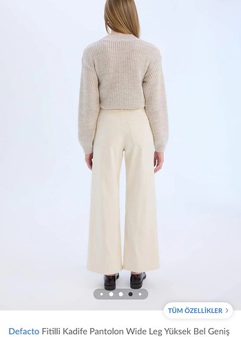 Defacto Bej Fitilli Kadife Geniş Paça Pantolon - Görsel 3