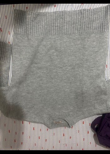 Gri Oversize Kadın Triko Kazak ritince - Görsel 5