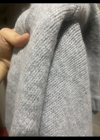 Gri Oversize Kadın Triko Kazak ritince - Görsel 4