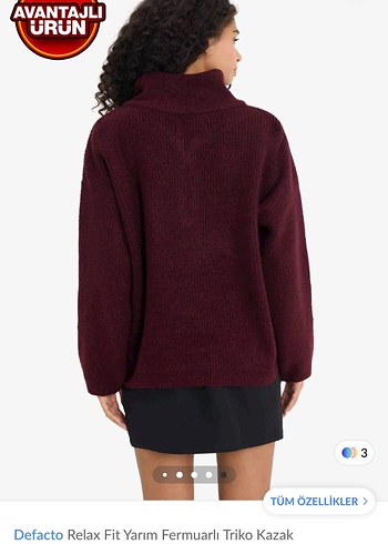 Defacto Bordo Relax Fit Yarım Fermuarlı Triko Kazak - Görsel 2