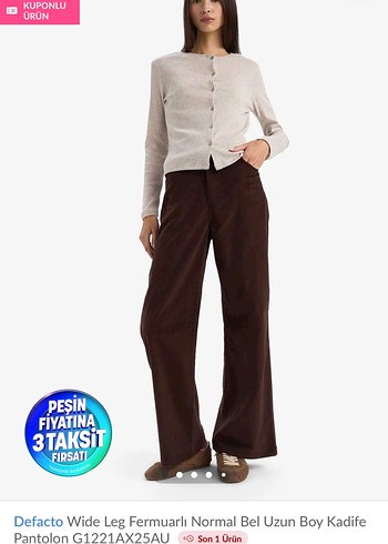 Defacto Kadife Kahverengi Pantolon - Görsel 2