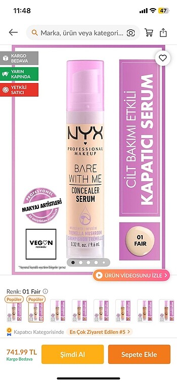 Nyx kapatıcı serum 01 fair