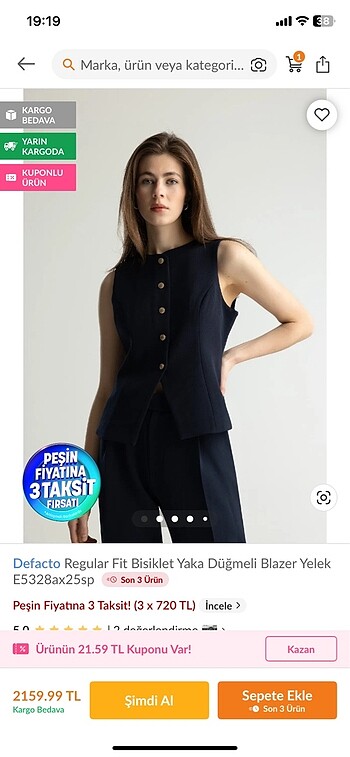 Defacto blazer yelek