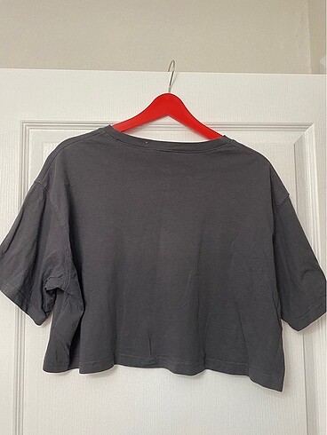m Beden gri Renk H&m pamuklu crop tişört