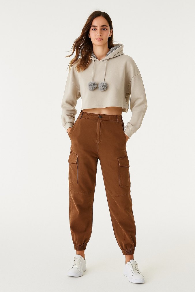 Pamuklu kargo pantolon - Görsel 2