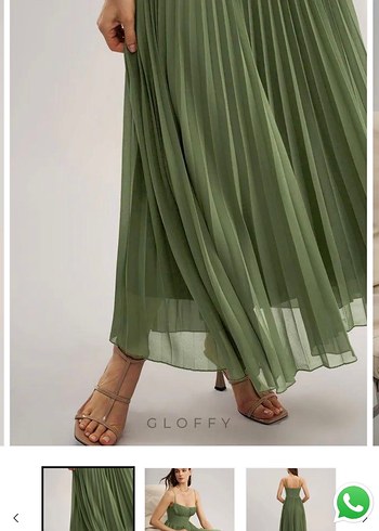 Kadın Haki Straplez Pilili Uzun Elbise - Görsel 4