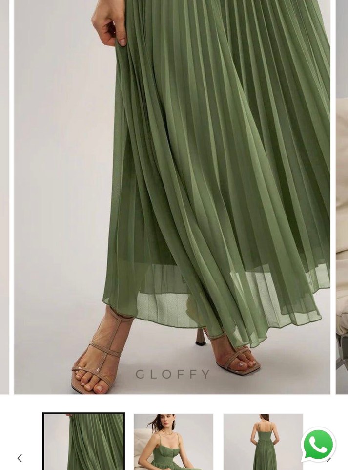 Kadın Haki Straplez Pilili Uzun Elbise - Görsel 4