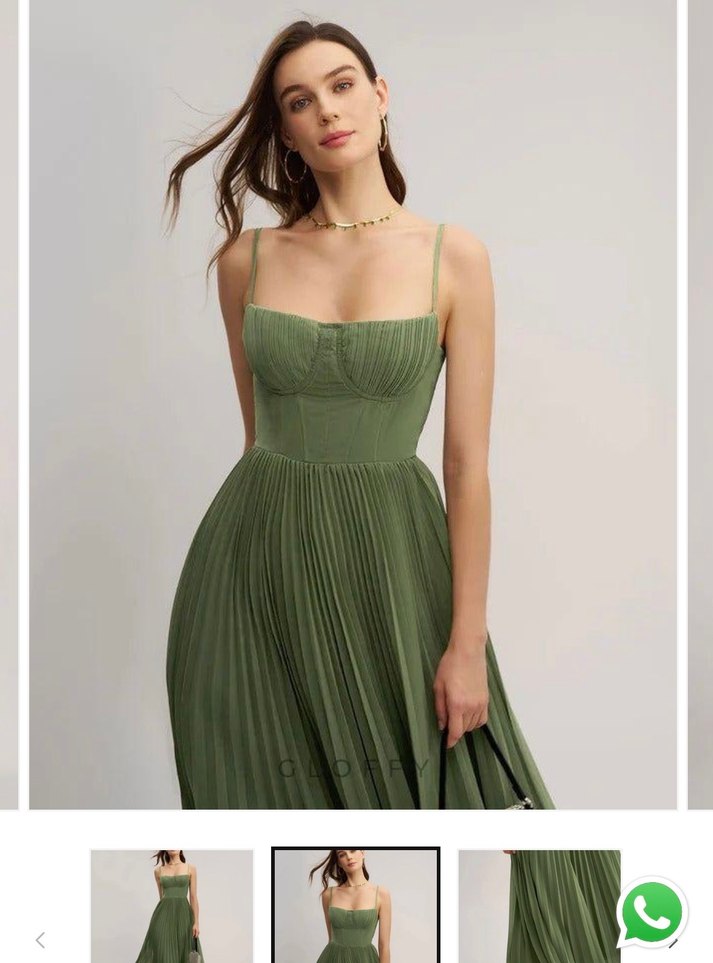 Kadın Haki Straplez Pilili Uzun Elbise - Görsel 3