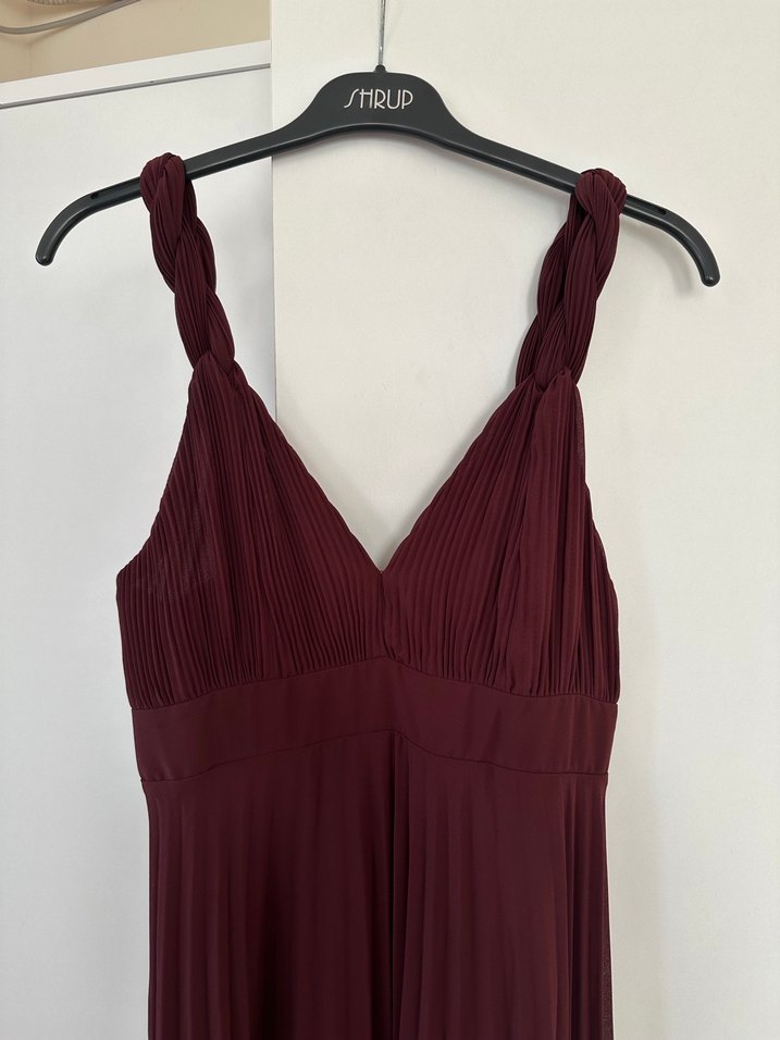 Bordo Uzun Drapeli Kadın Abiye Elbise - Görsel 2