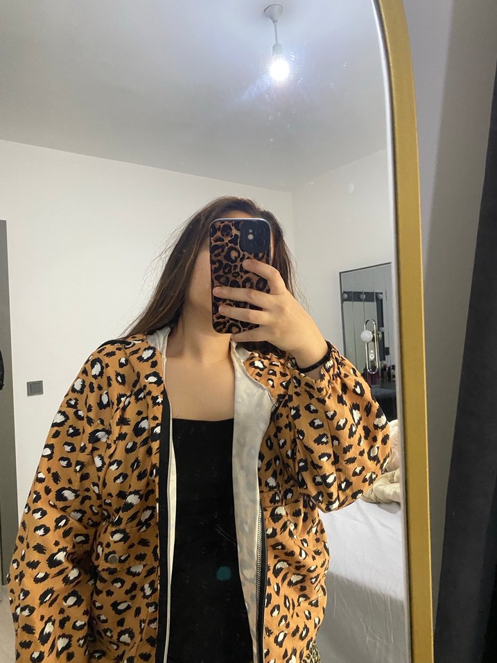 Leopar Desenli Kadın Midi Ceket - Görsel 3