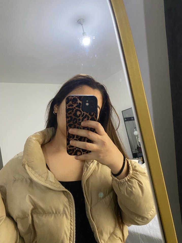 Bej Kadın Puff Crop Mont Yüksek Yakalı - Görsel 3