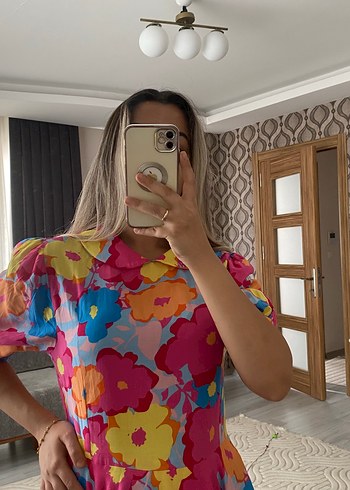 Renkli Tie-Dye Mini Elbise, Şeffaf Detaylı