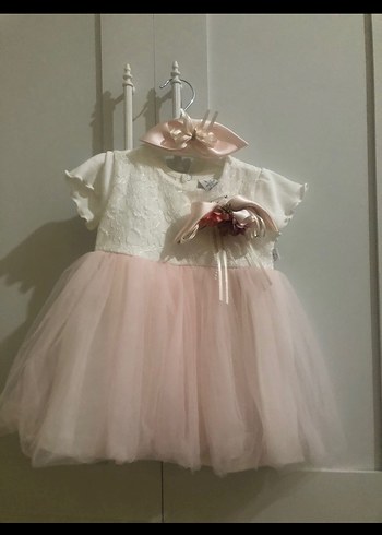 Kız Çocuk Pembe Dantelli Tül Elbise - Görsel 2