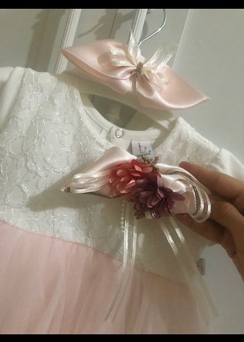 Kız Çocuk Pembe Dantelli Tül Elbise - Görsel 3