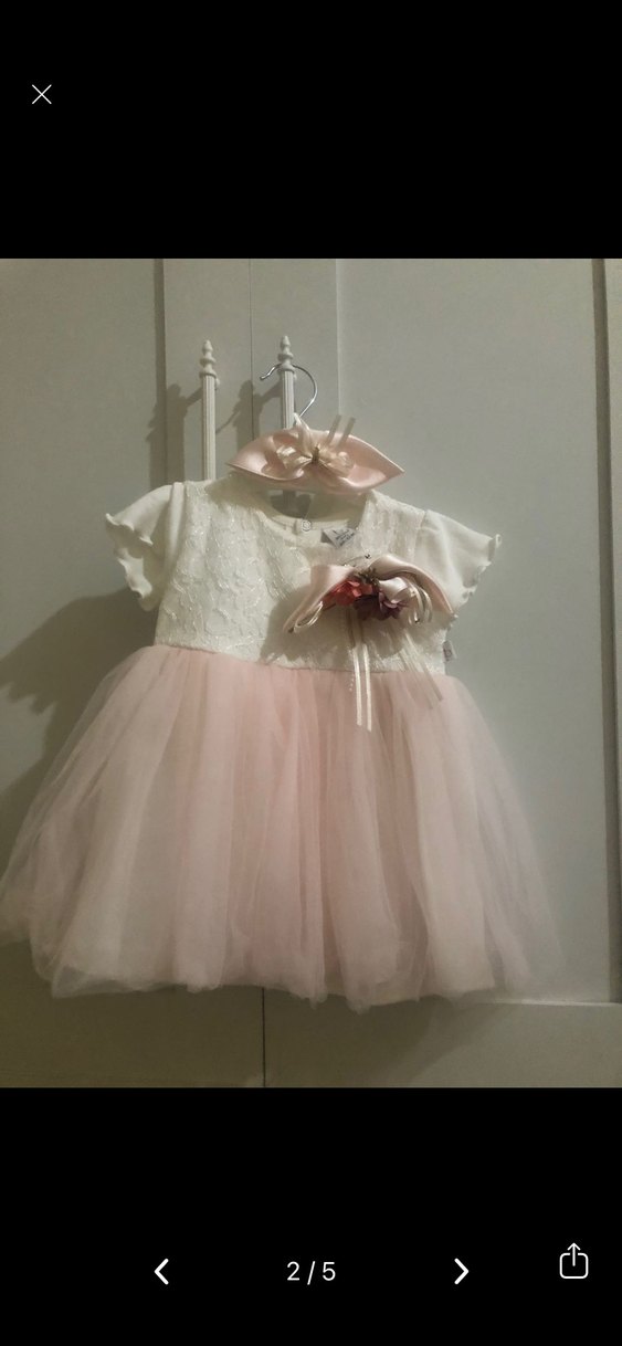 Kız Çocuk Pembe Dantelli Tül Elbise - Görsel 2