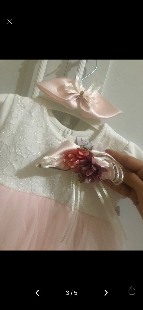 Kız Çocuk Pembe Dantelli Tül Elbise - Görsel 3