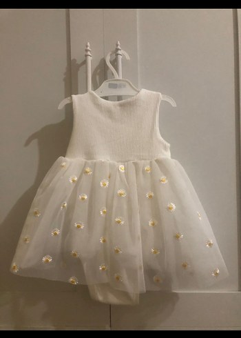 Kız Çocuk Beyaz Nakışlı Dantelli Elbise - Görsel 3