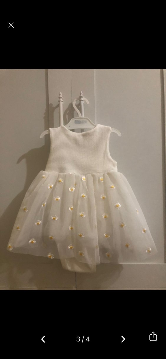 Kız Çocuk Beyaz Nakışlı Dantelli Elbise - Görsel 3