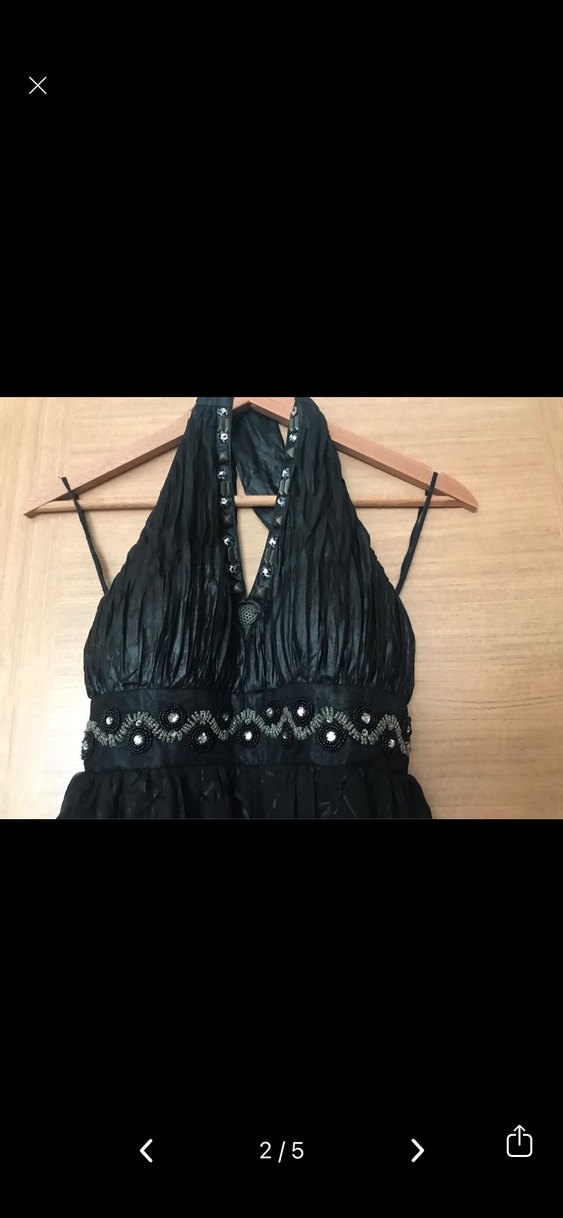 Siyah İşlemeli Uzun Halter Boyun Abiye Elbise - Görsel 2